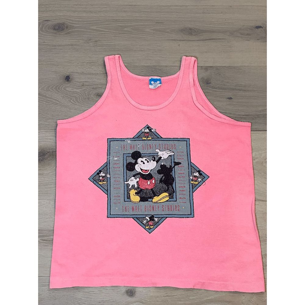 Vintage Walt Disney Studios Mickey Mouse Pink Tank Top Medium 80's
